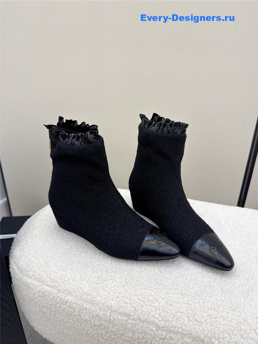 Ch**el black tweed wedge ankle boots