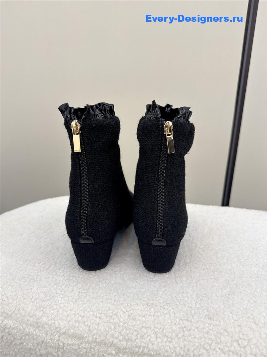 Ch**el black tweed wedge ankle boots