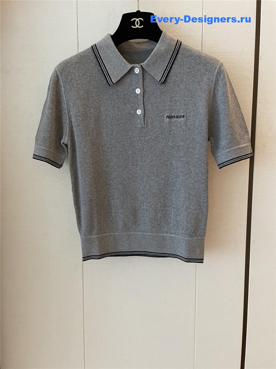 Miu Miu Gray Cotton Knit Polo Shirt
