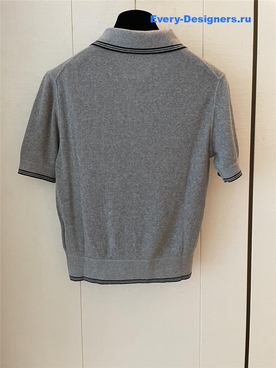 Miu Miu Gray Cotton Knit Polo Shirt