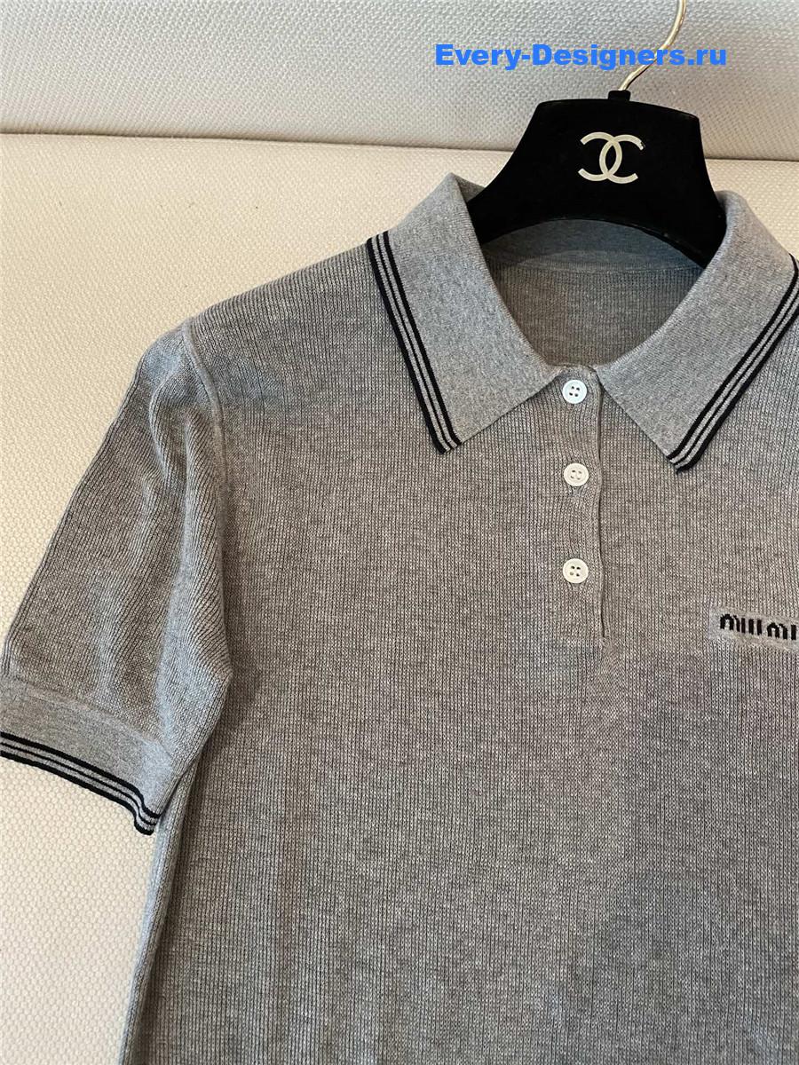 Miu Miu Gray Cotton Knit Polo Shirt