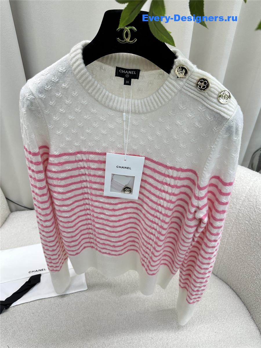 Ch**el red & white striped cashmere sweater
