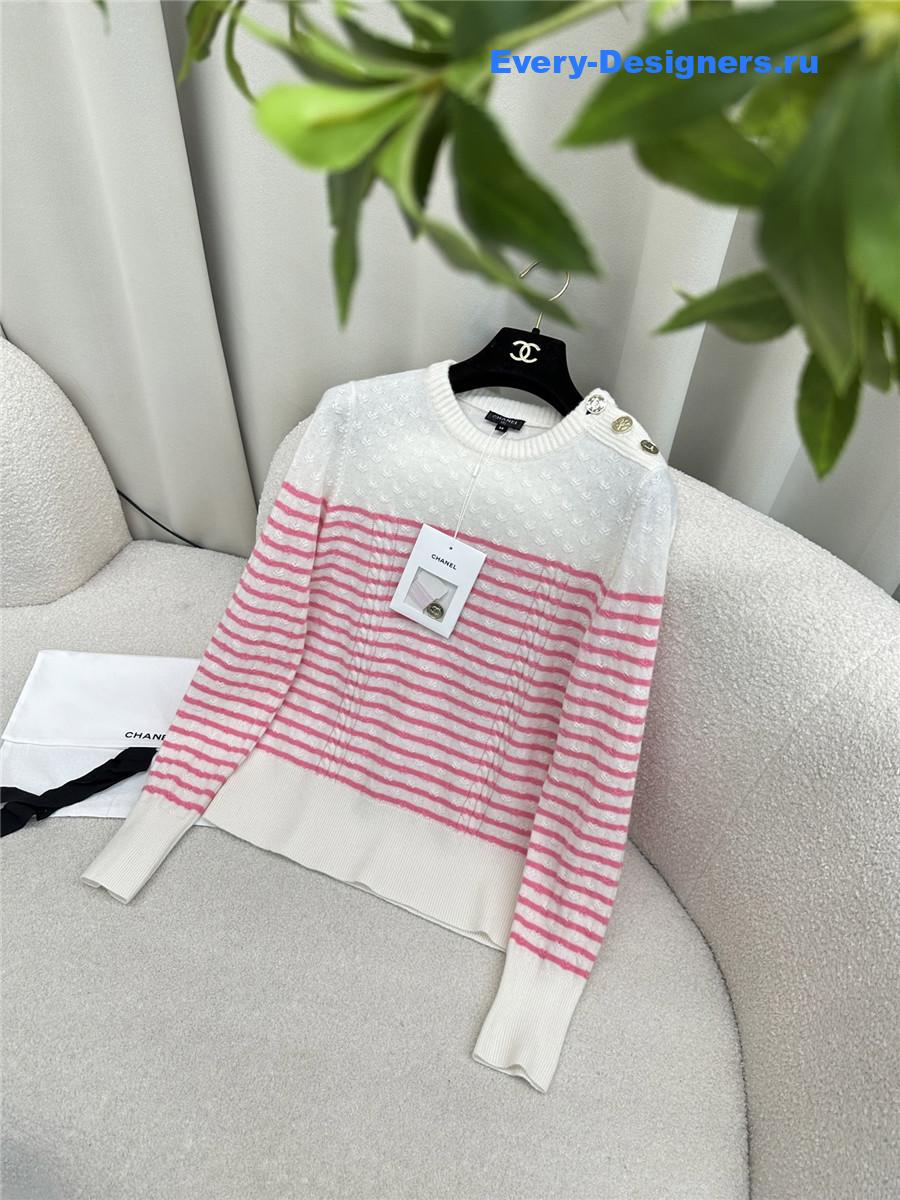 Ch**el red & white striped cashmere sweater