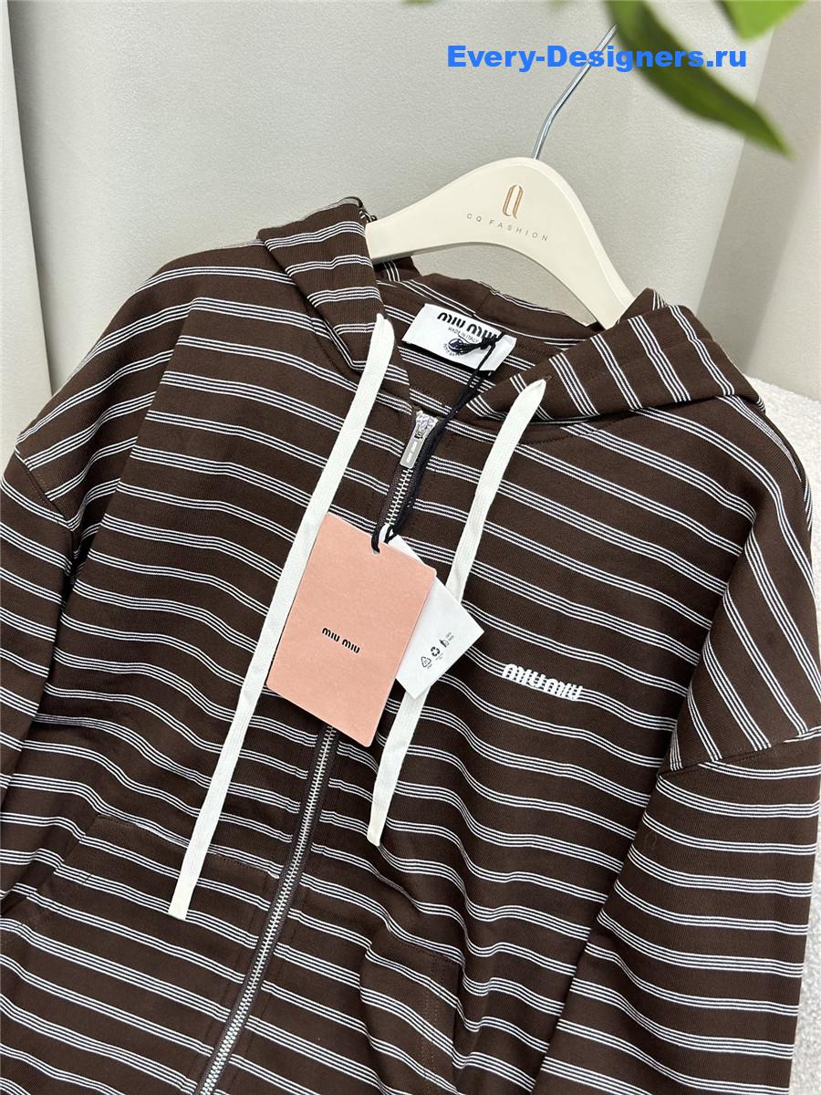 Miu Miu Brown Hooded zip-up Sweatshirt