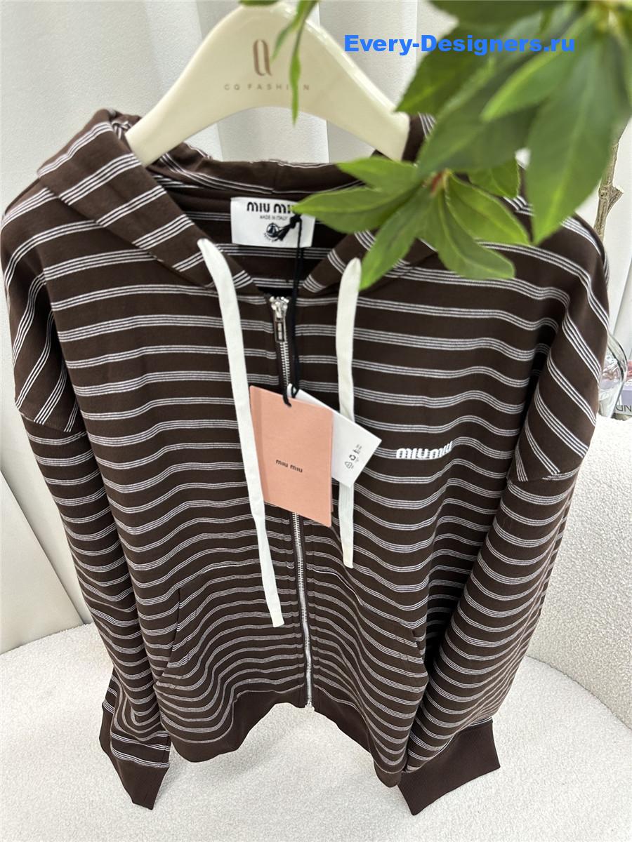 Miu Miu Brown Hooded zip-up Sweatshirt