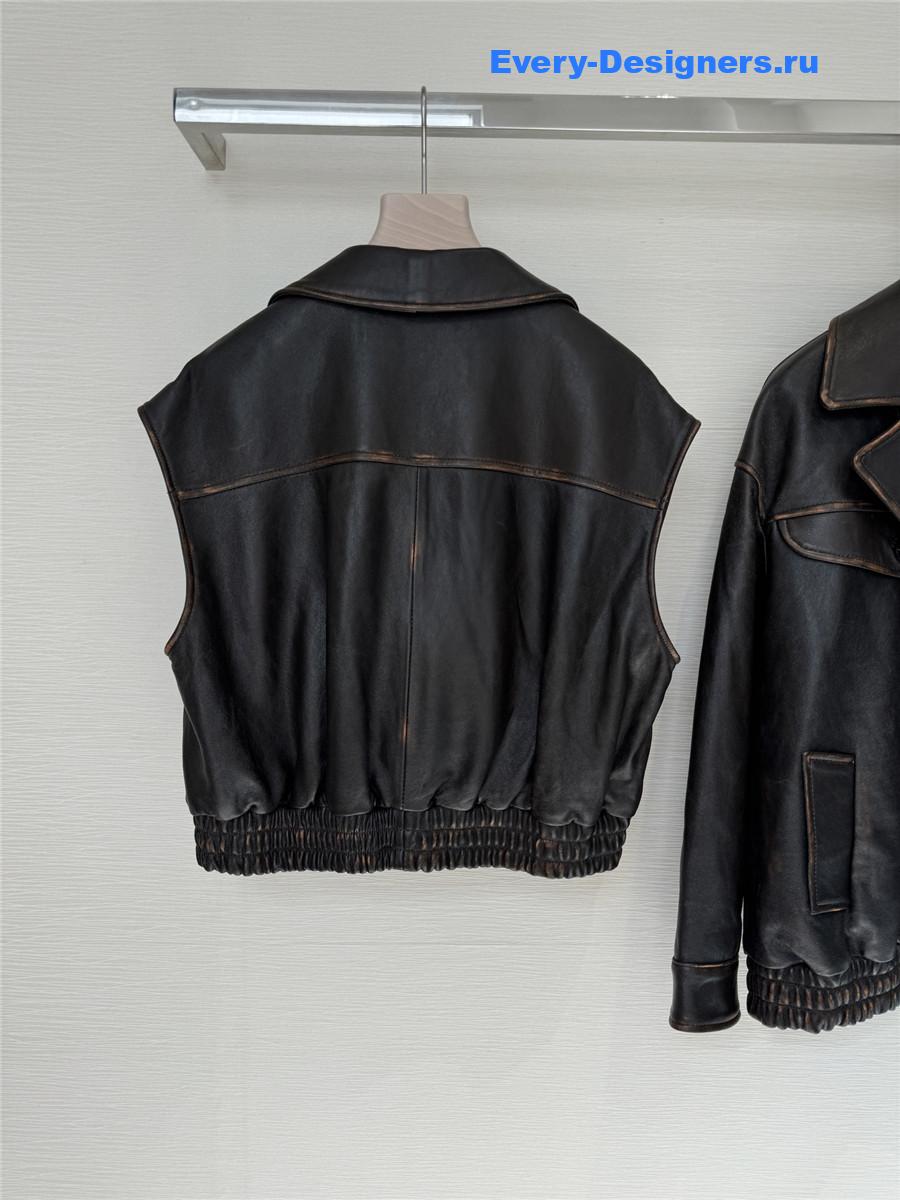 Miu Miu Women Logo Nappa Vest In Brown