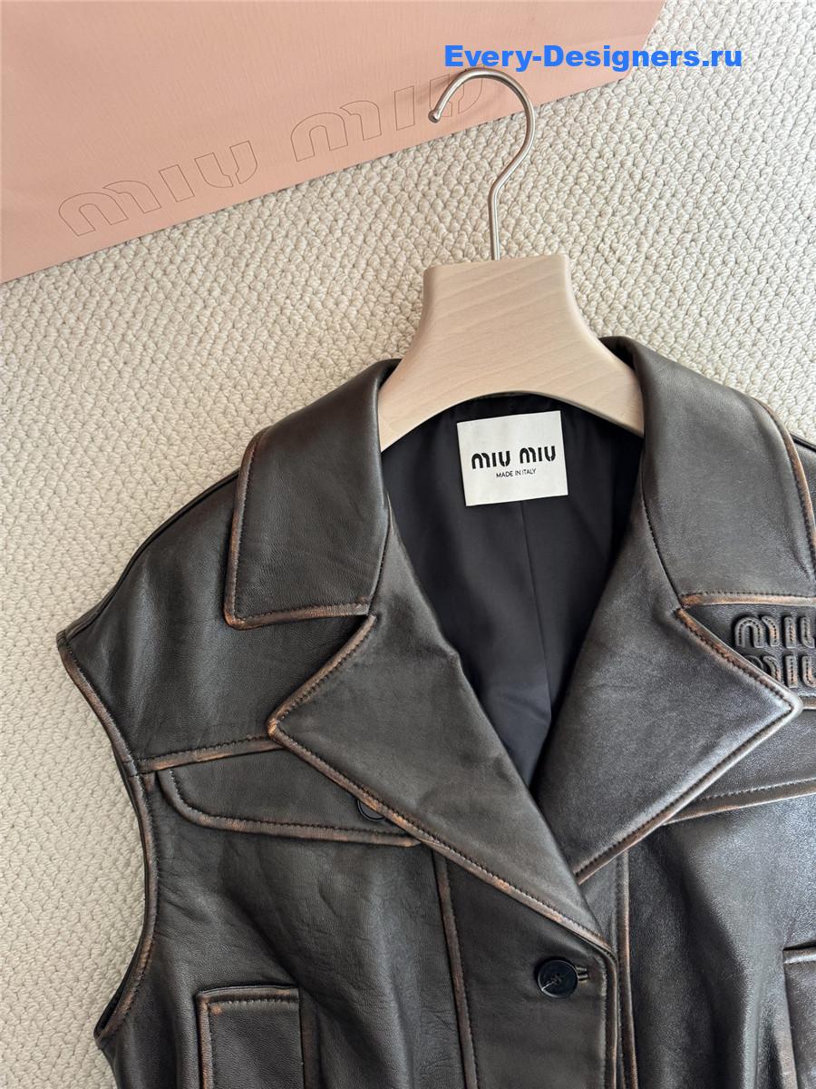 Miu Miu Women Logo Nappa Vest In Brown