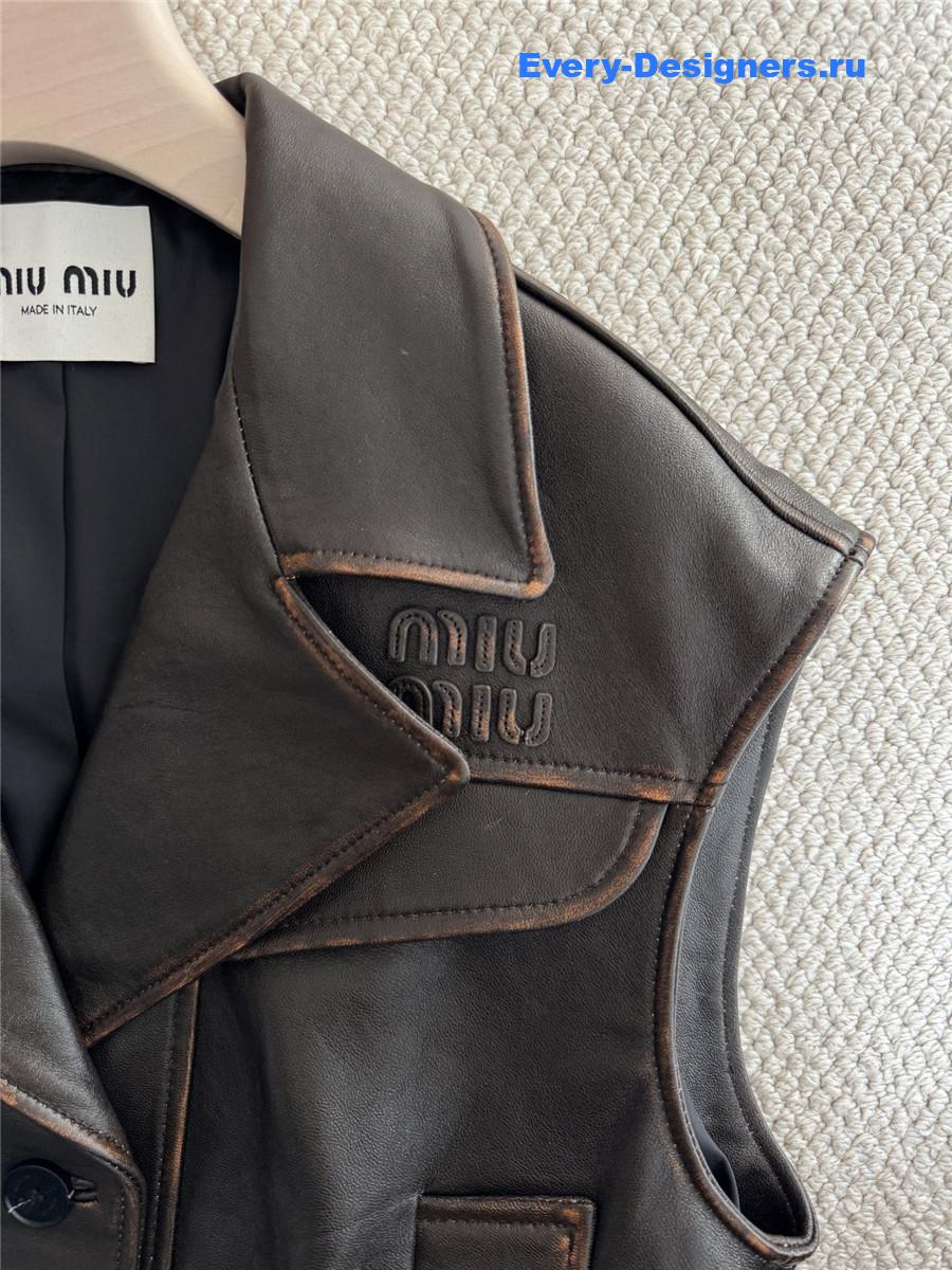 Miu Miu Women Logo Nappa Vest In Brown