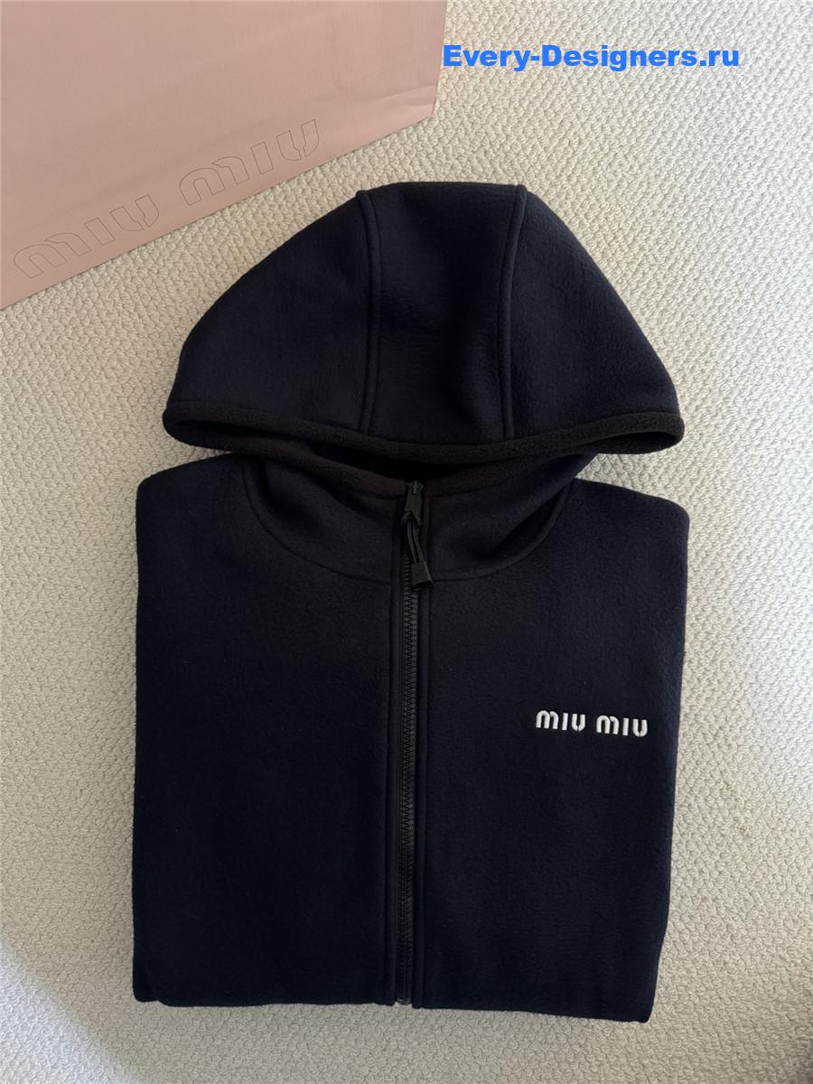 Miu Miu Navy Cotton Fleece Zipper Hoodie