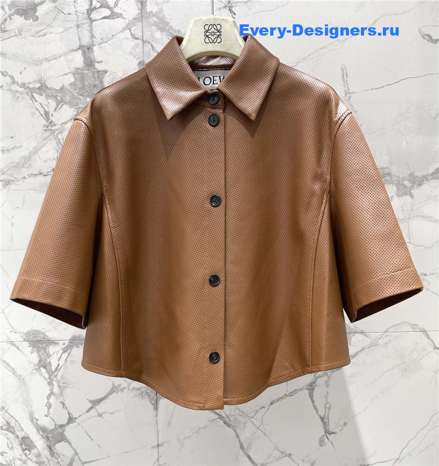 L0ew* brown nappa lambskin shirt