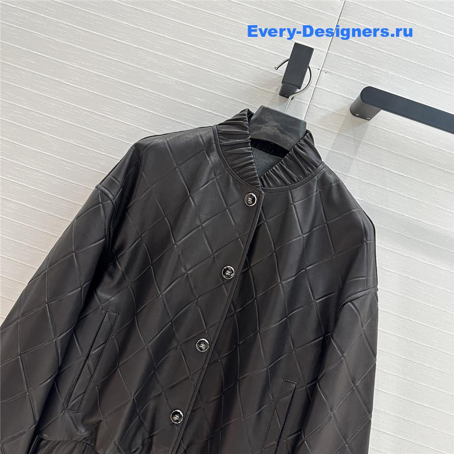 Ch**el black v neck lambskin leather jacket