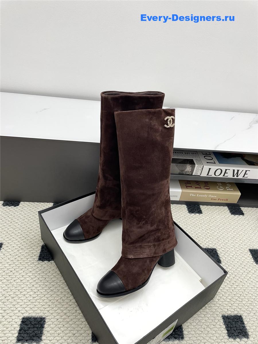 Ch**el brown suede cuffed high boots