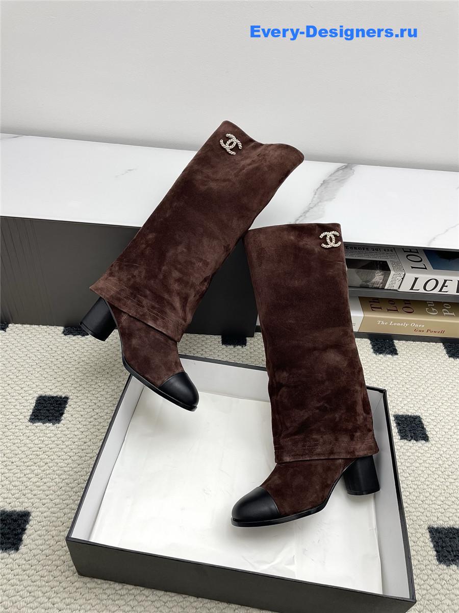 Ch**el brown suede cuffed high boots