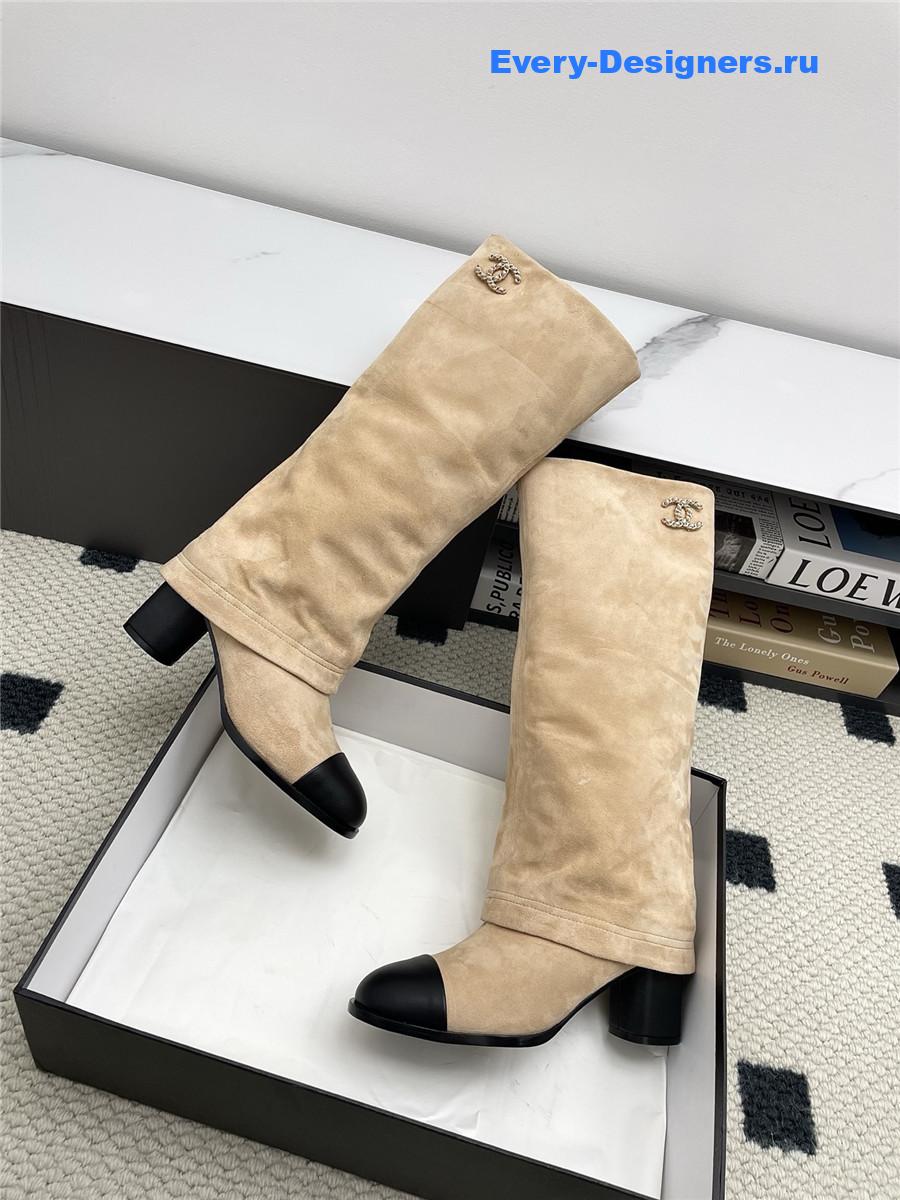 Ch**el beige suede cuffed high boots