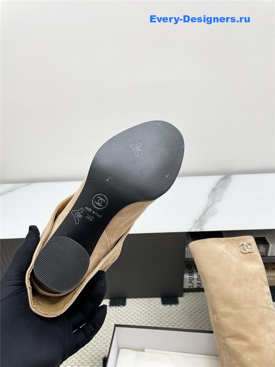 Ch**el beige suede cuffed high boots