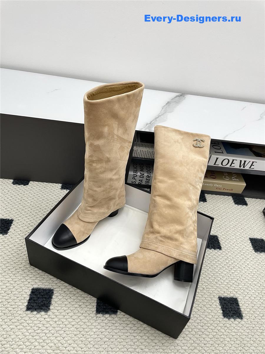 Ch**el beige suede cuffed high boots