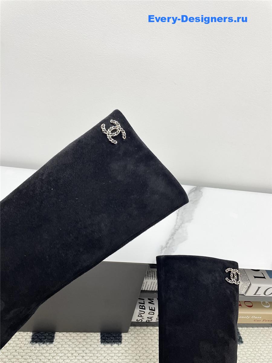 Ch**el black suede cuffed high boots