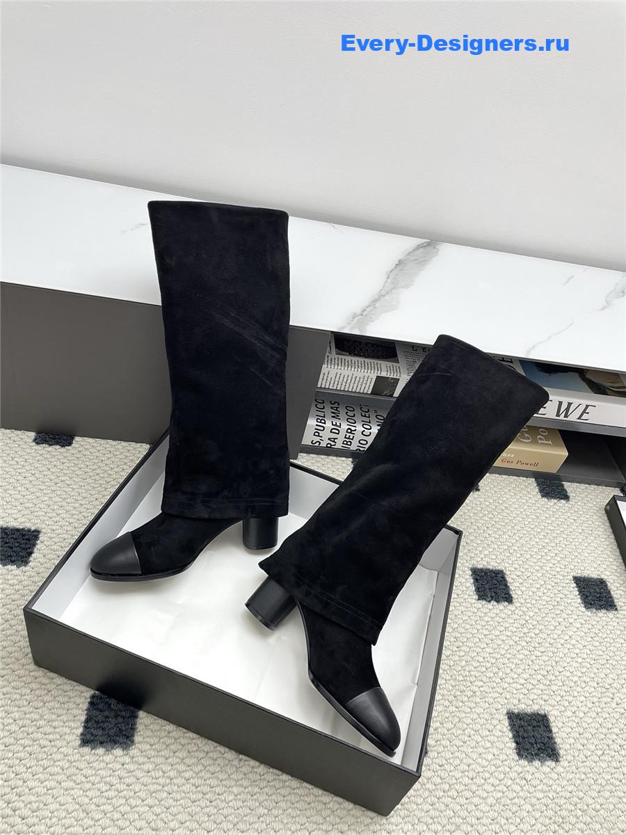 Ch**el black suede cuffed high boots