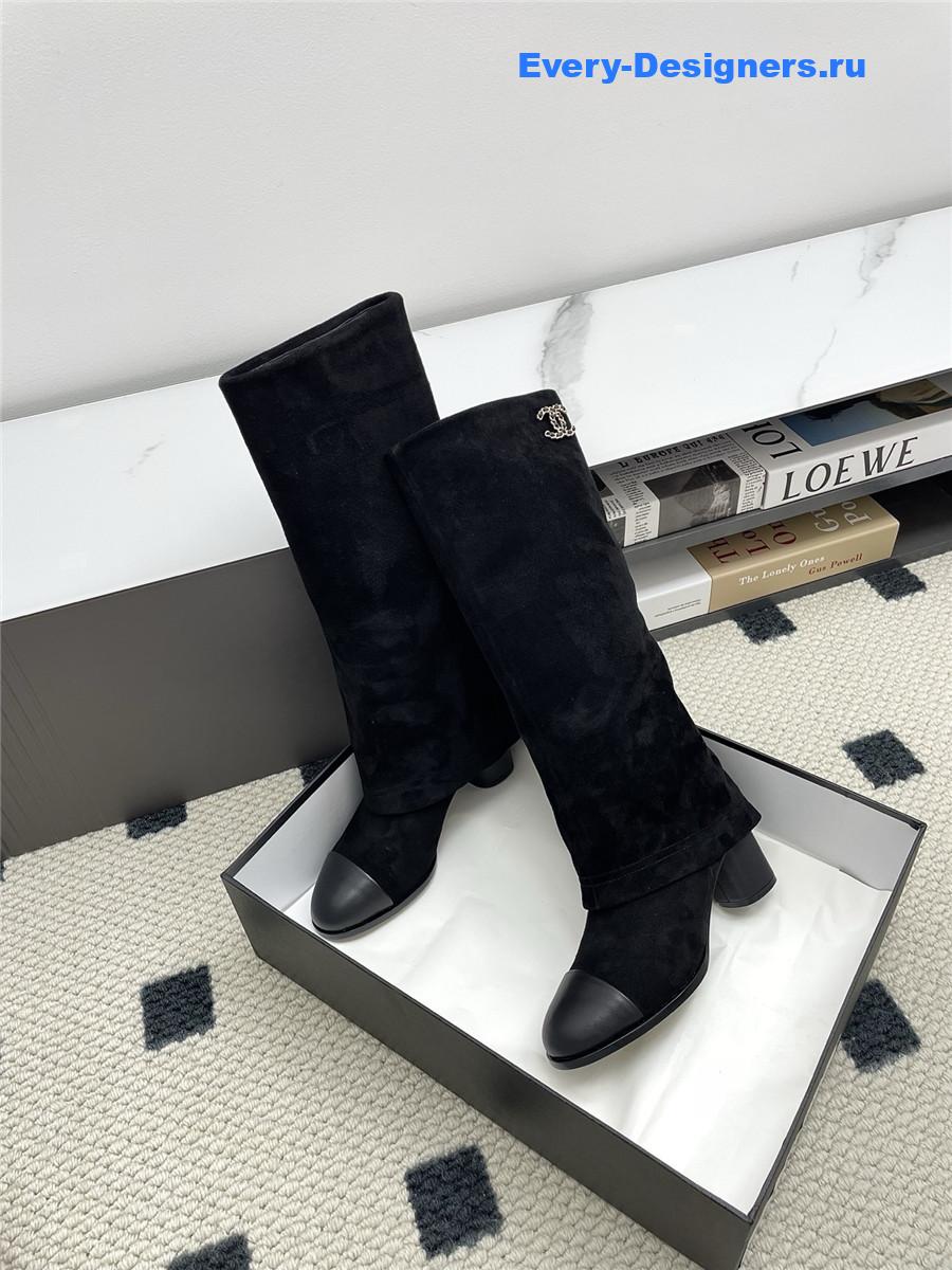 Ch**el black suede cuffed high boots
