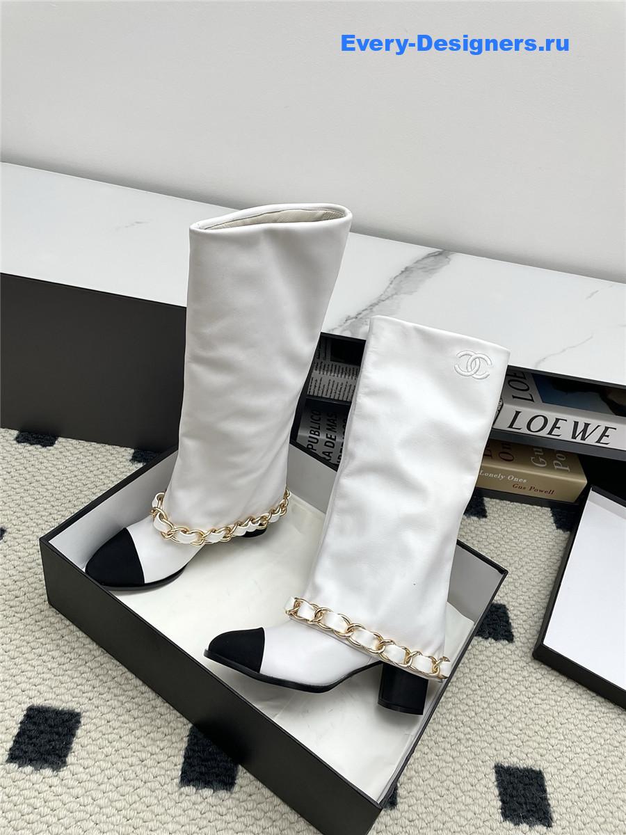 Ch**el white suede cuffed high boots
