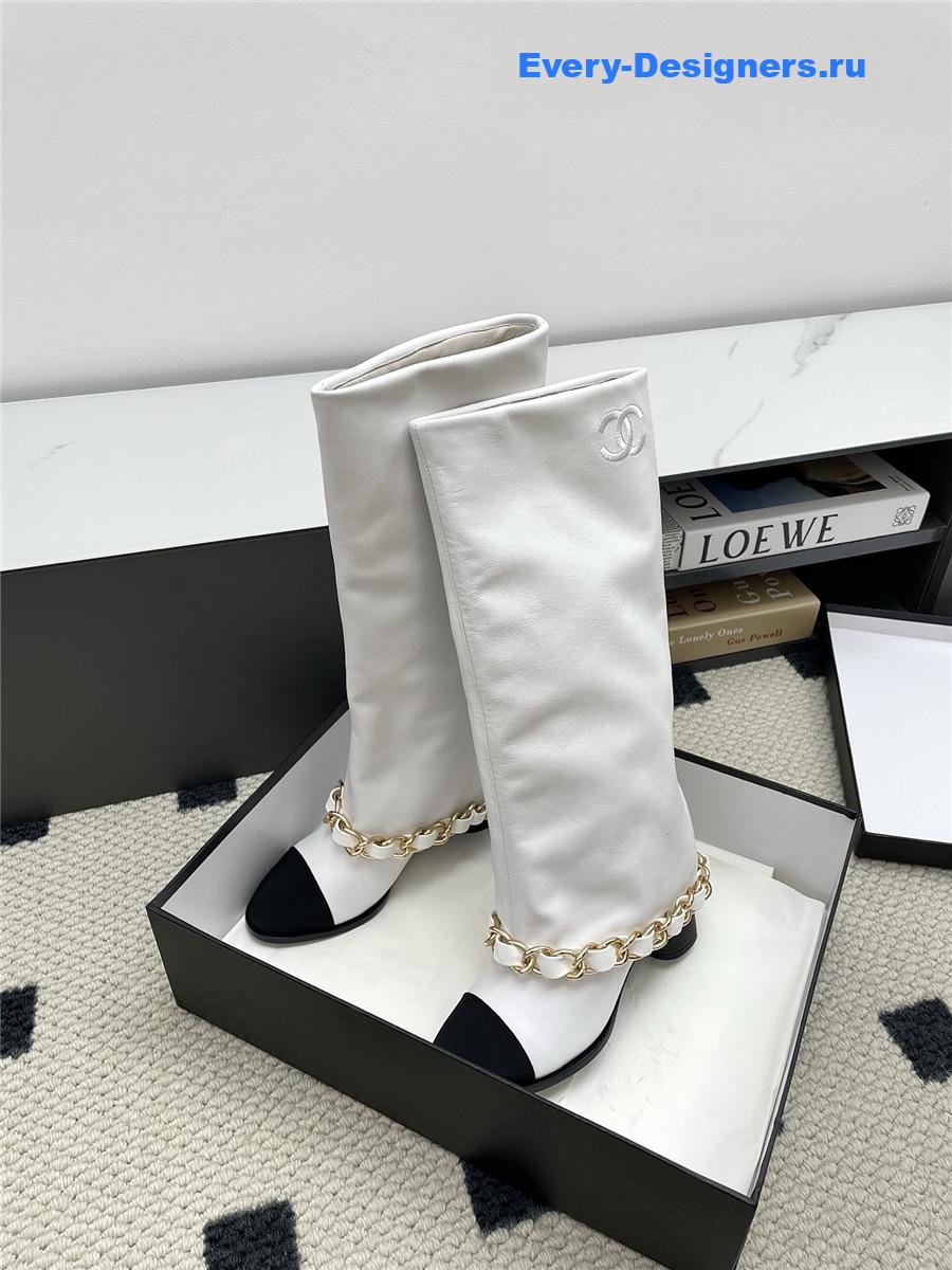 Ch**el white suede cuffed high boots
