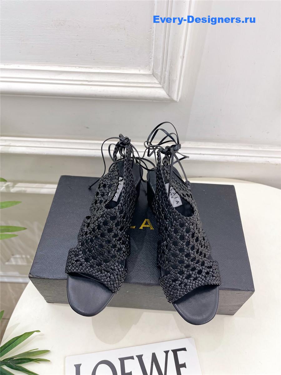 Alaia Black Hollow Woven Wedge Sandals