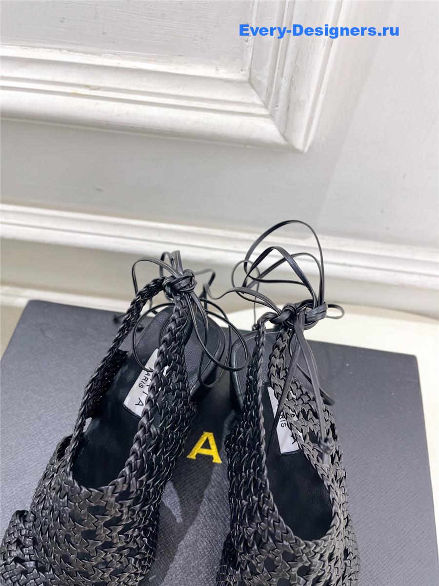 Alaia Black Hollow Woven Wedge Sandals