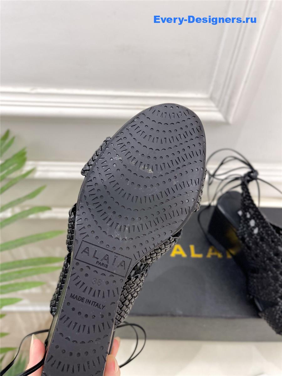 Alaia Black Hollow Woven Wedge Sandals