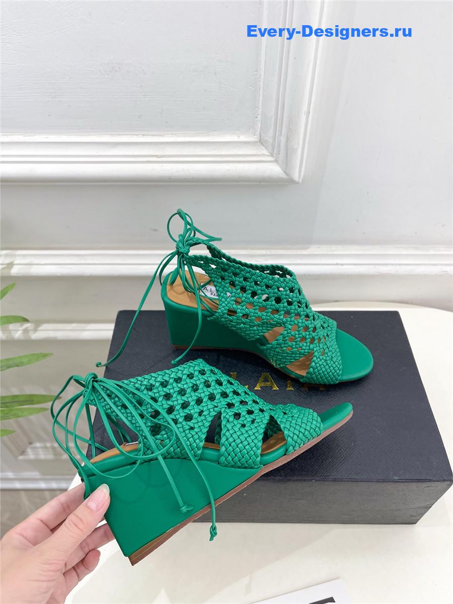 Alaia Green Hollow Woven Wedge Sandals