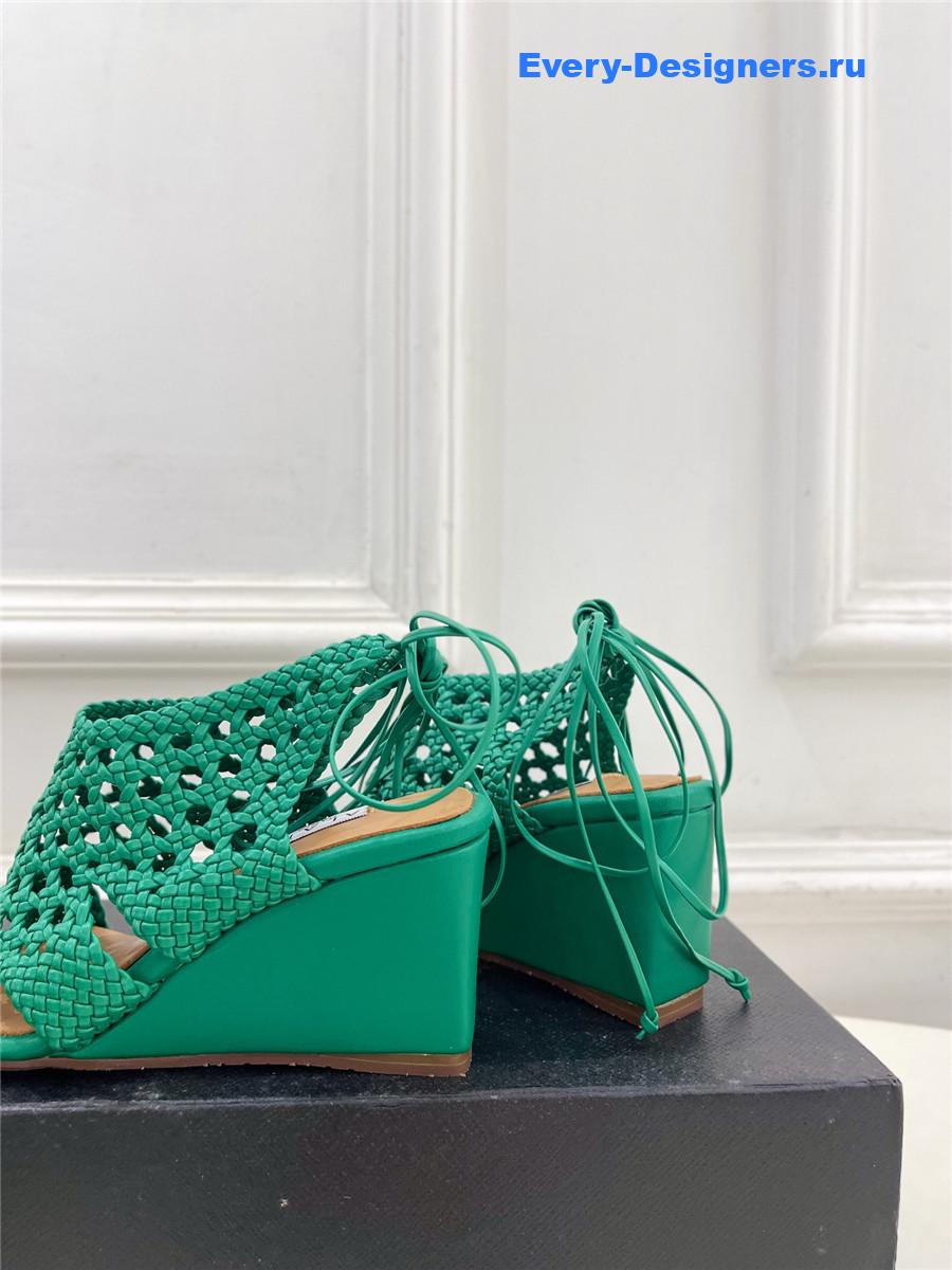 Alaia Green Hollow Woven Wedge Sandals
