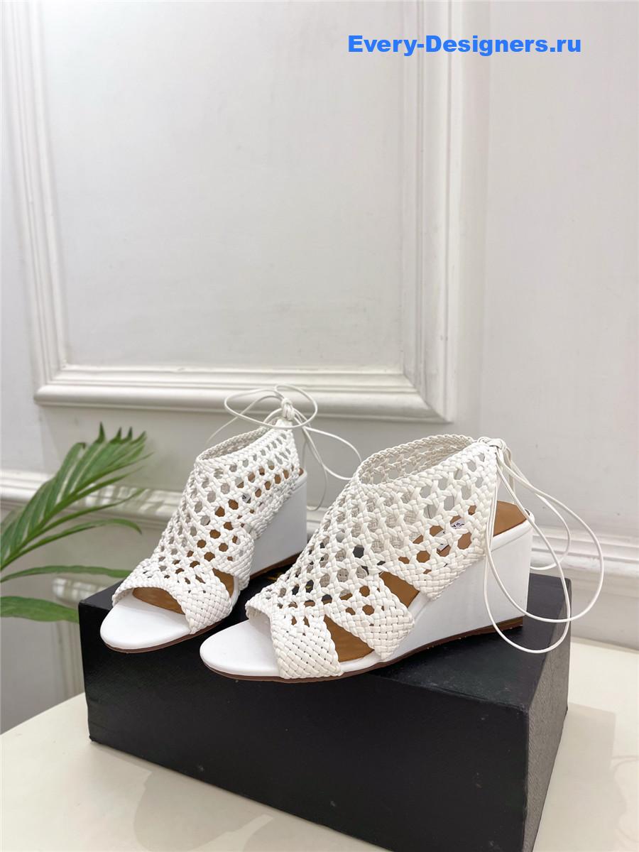 Alaia White Hollow Woven Wedge Sandals