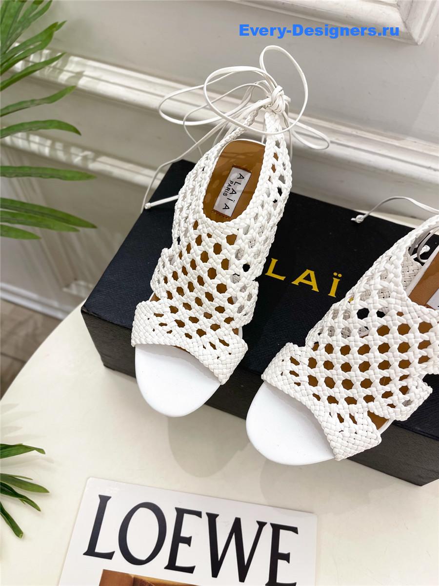 Alaia White Hollow Woven Wedge Sandals