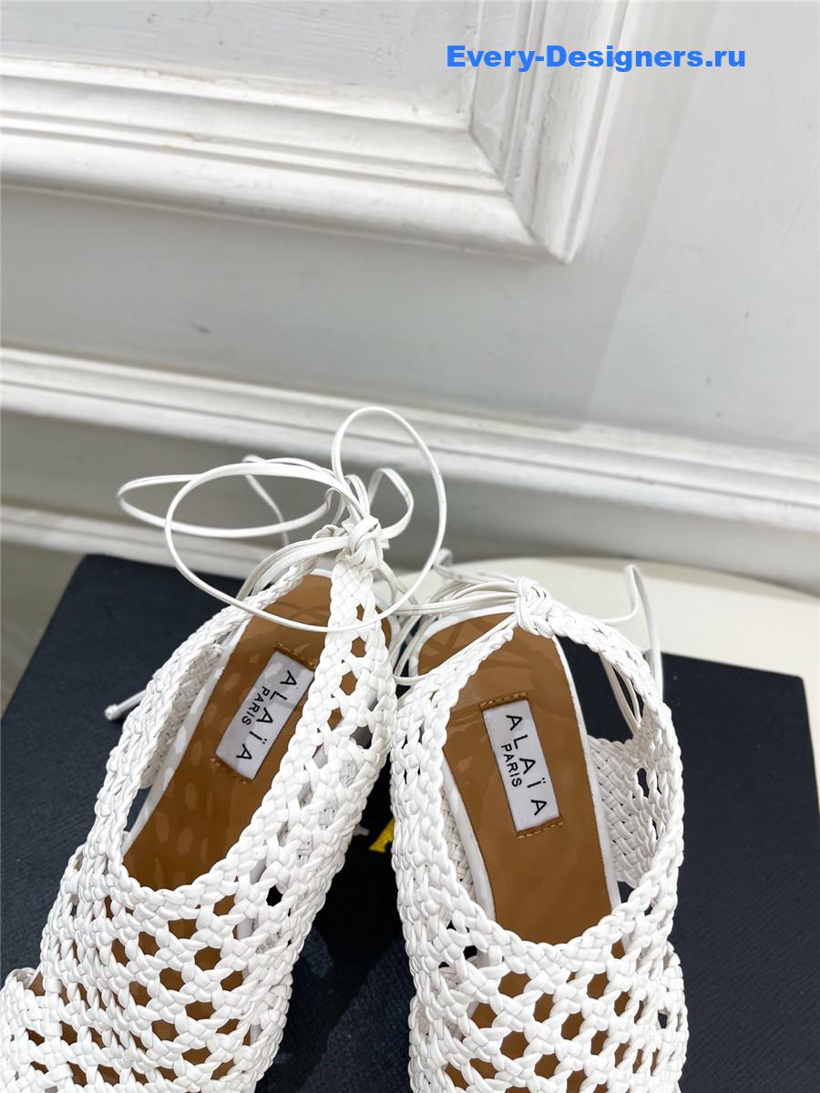 Alaia White Hollow Woven Wedge Sandals