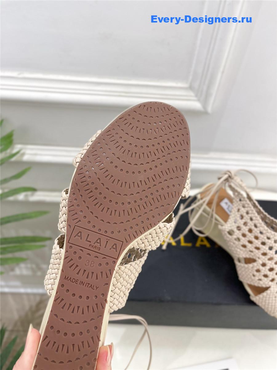 Alaia Milky White Hollow Woven Wedge Sandals