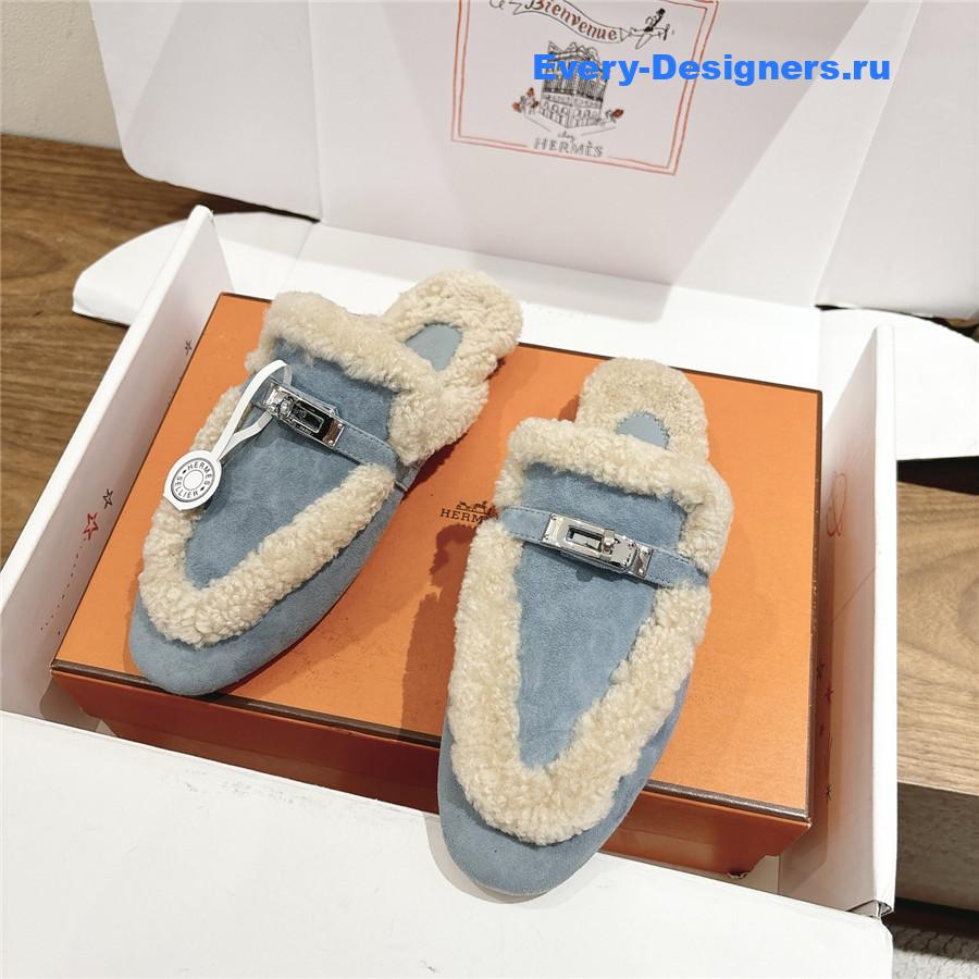 H**me5 blue oz shearling suede mules