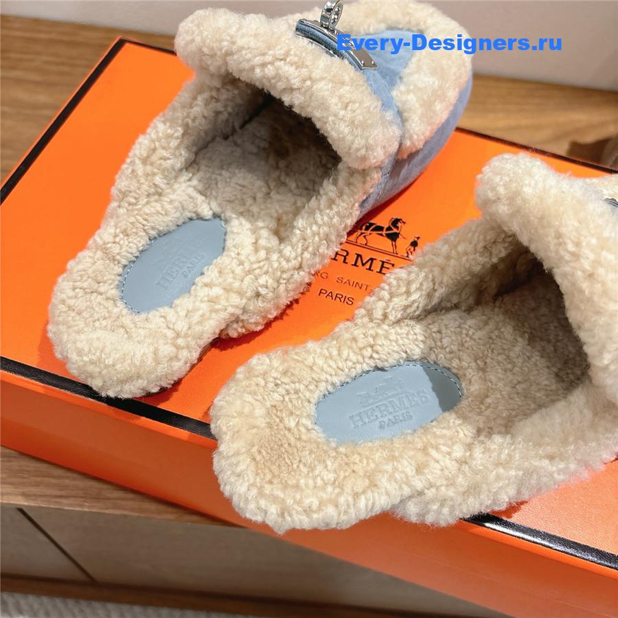 H**me5 blue oz shearling suede mules