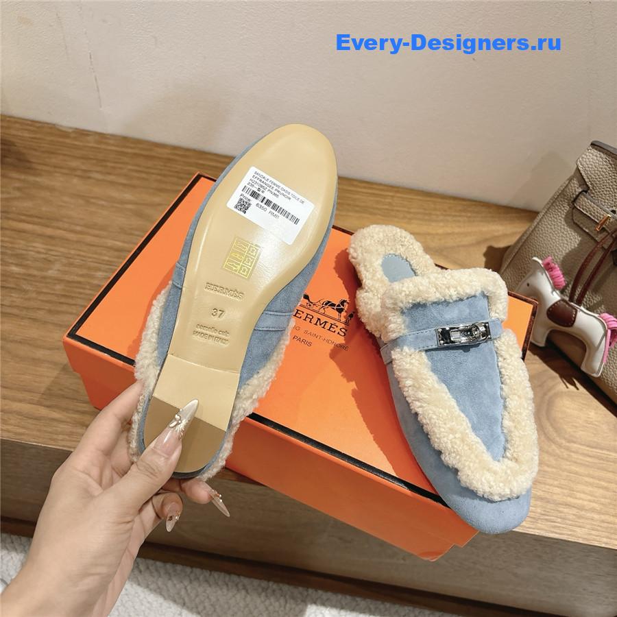 H**me5 blue oz shearling suede mules