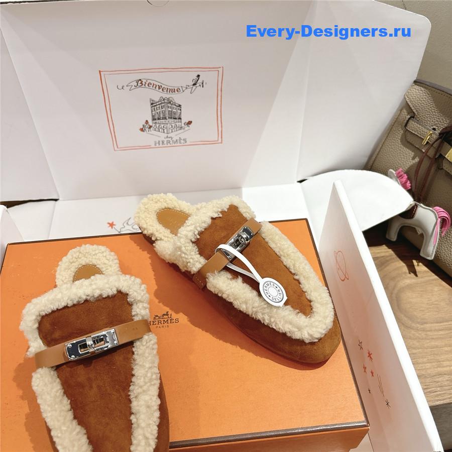 H**me5 brown oz shearling suede mules