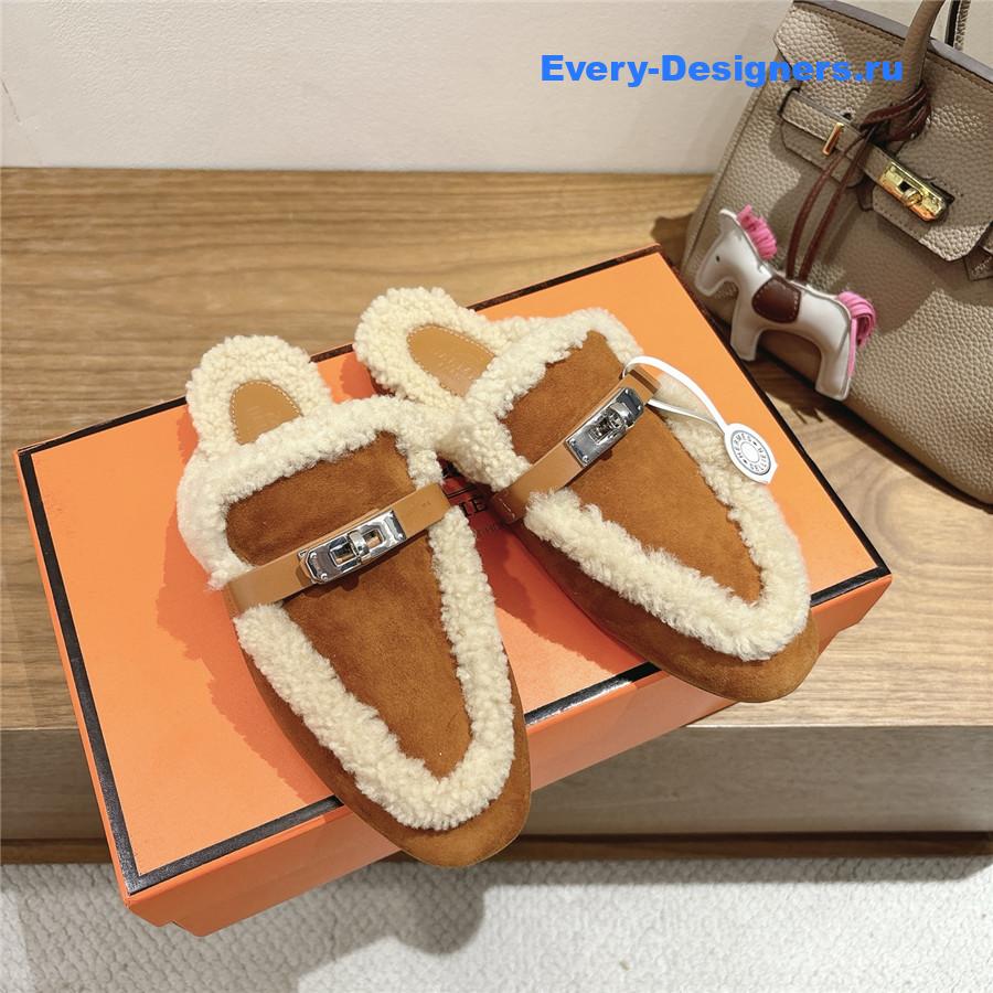 H**me5 brown oz shearling suede mules