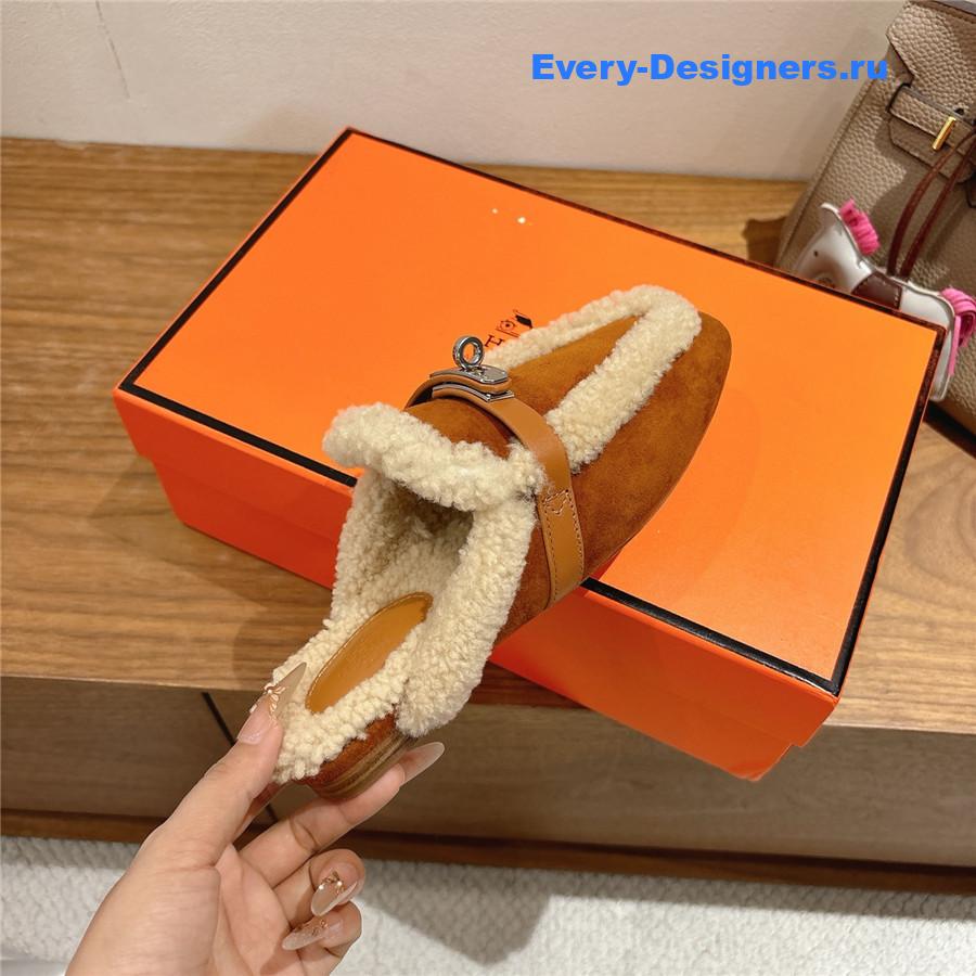 H**me5 brown oz shearling suede mules