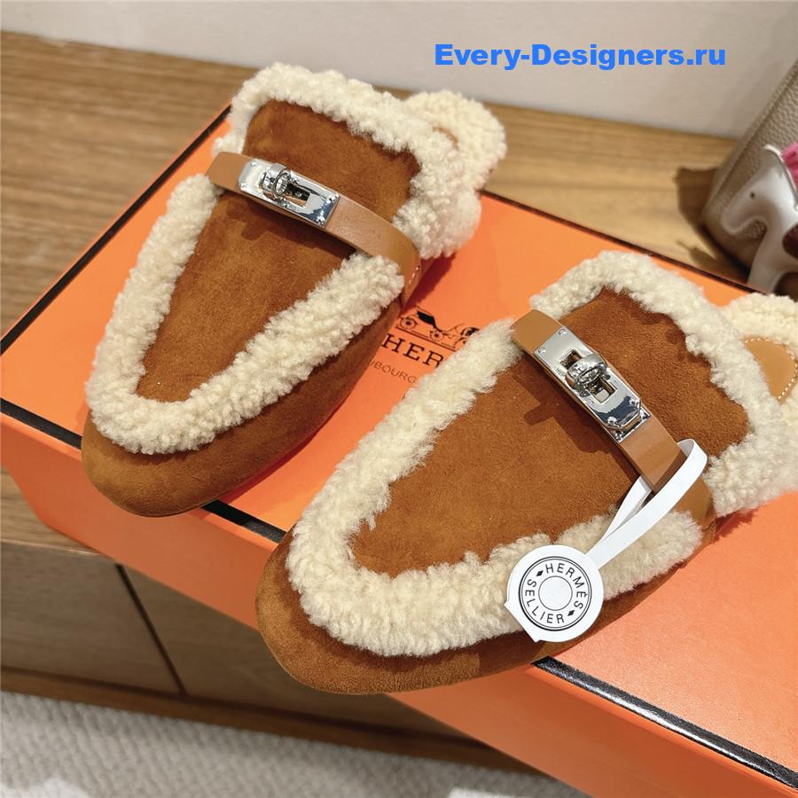 H**me5 brown oz shearling suede mules