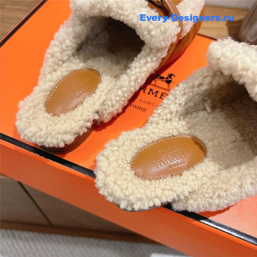 H**me5 brown oz shearling suede mules