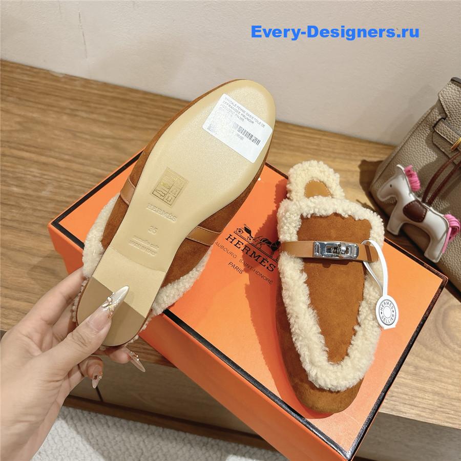 H**me5 brown oz shearling suede mules