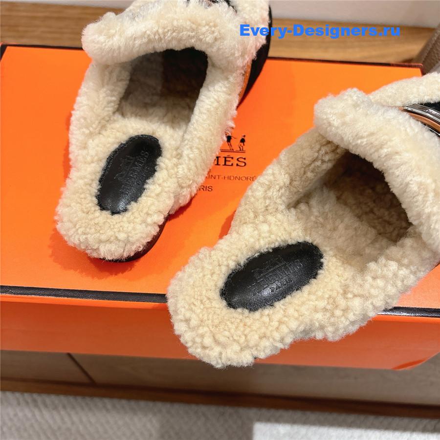 H**me5 black oz shearling suede mules