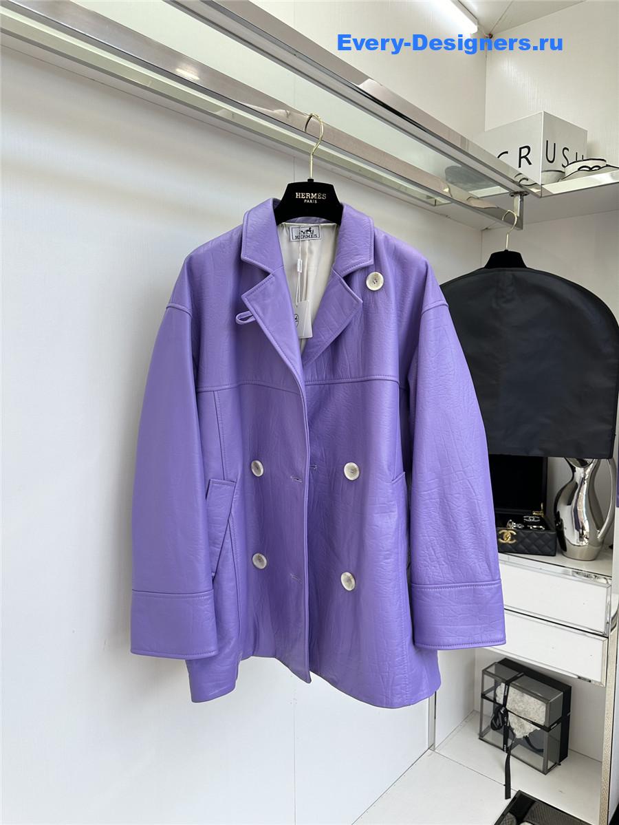 H**me5 long purple leather jacket