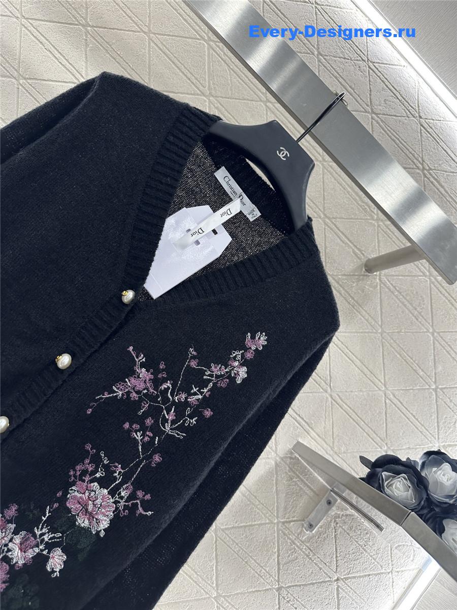 D10r black mohair embroidered knitted cardigan