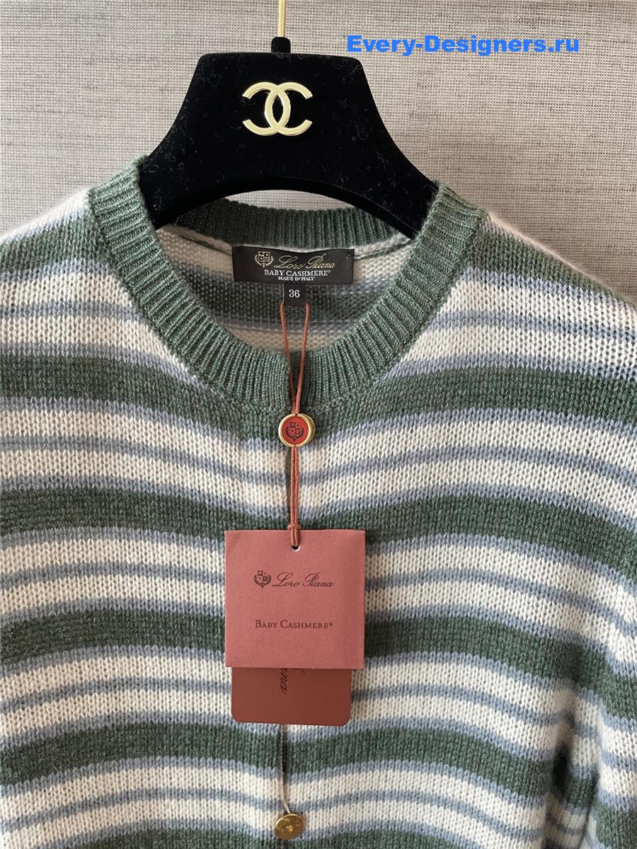 L0r0 P1ana green fobello stripes cashmere  cardigan