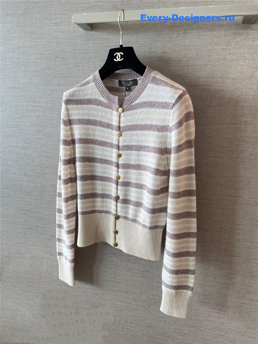 L0r0 P1ana pink fobello stripes cashmere cardigan