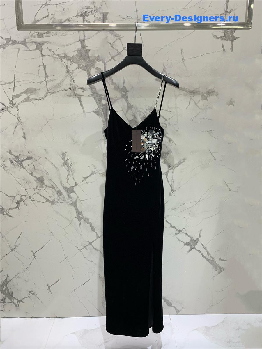 Sa1nt Lau*nt black satin dress with silver bead