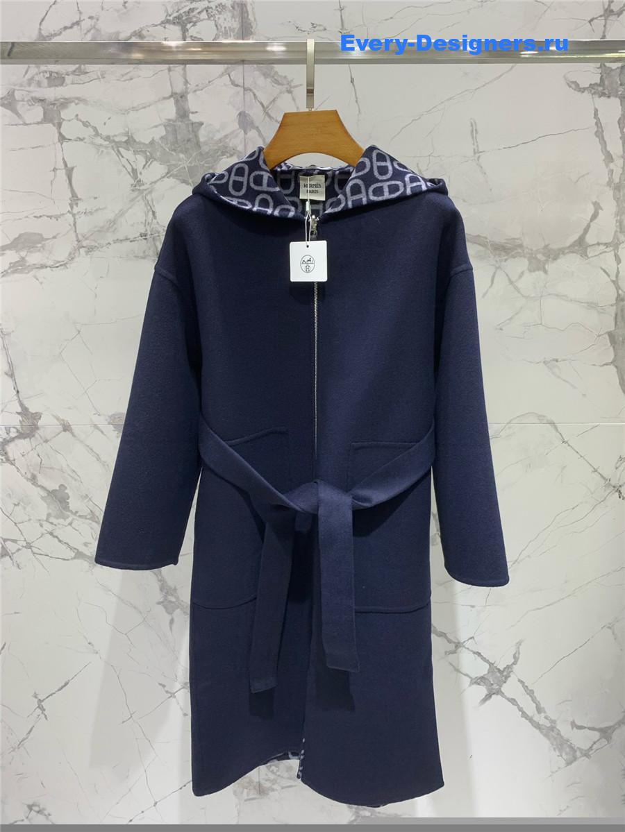 H**me5 navy double cashmere long coat
